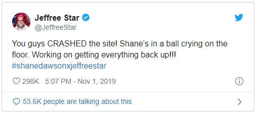 jeffree tweets about website crash