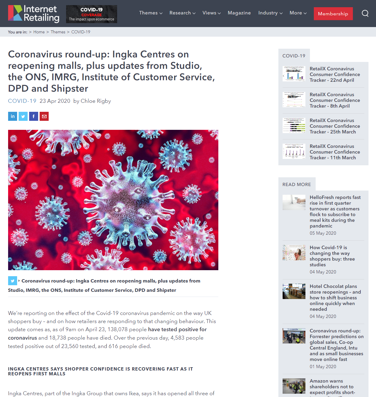 internet retailing shipster pandemic coverage screenshot