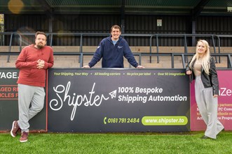 Shipster Directors with pitch board (Macclesfield F.C.)