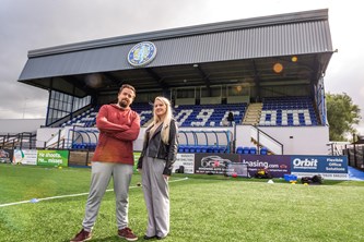 Shipster Directors Sponsoring Macclesfield F.C. - Tony Cheetham & Hayley Cowburn